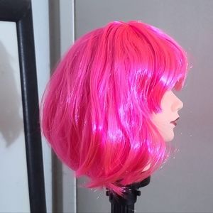 Short Bob a line cut hot pink costume wig Halloween cosplay